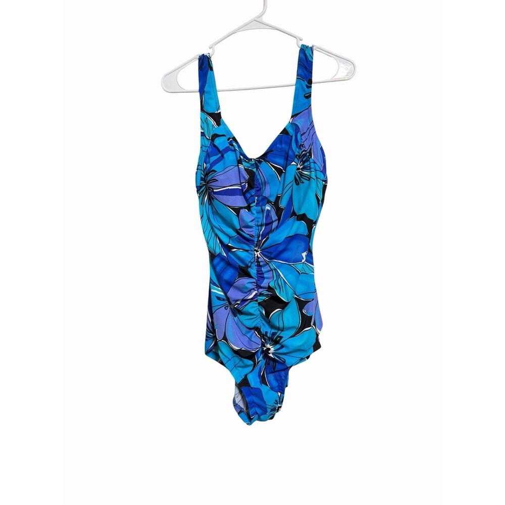 Le Cove Women’s Blue Floral One-piece Swimsuit Size 16 Beach Vacation